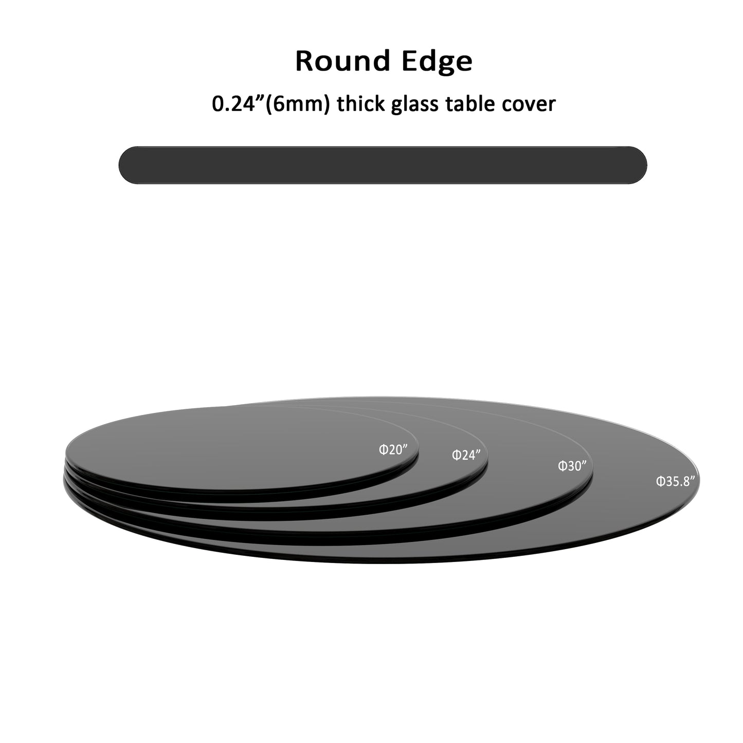 36 Inch Round Tempered Glass Table Top Black Glass 1/4" Thick Round Polished Edge(old SKU:W1265118639) image 7