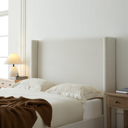 Hosford Upholstered Wingback Bed / Upholstered Wood Base Platform Bed / 52.5" High Headboard / Minimalist / Rusticity / No Box Spring Needed / Queen / Cream White Boucle / No Noise image 3