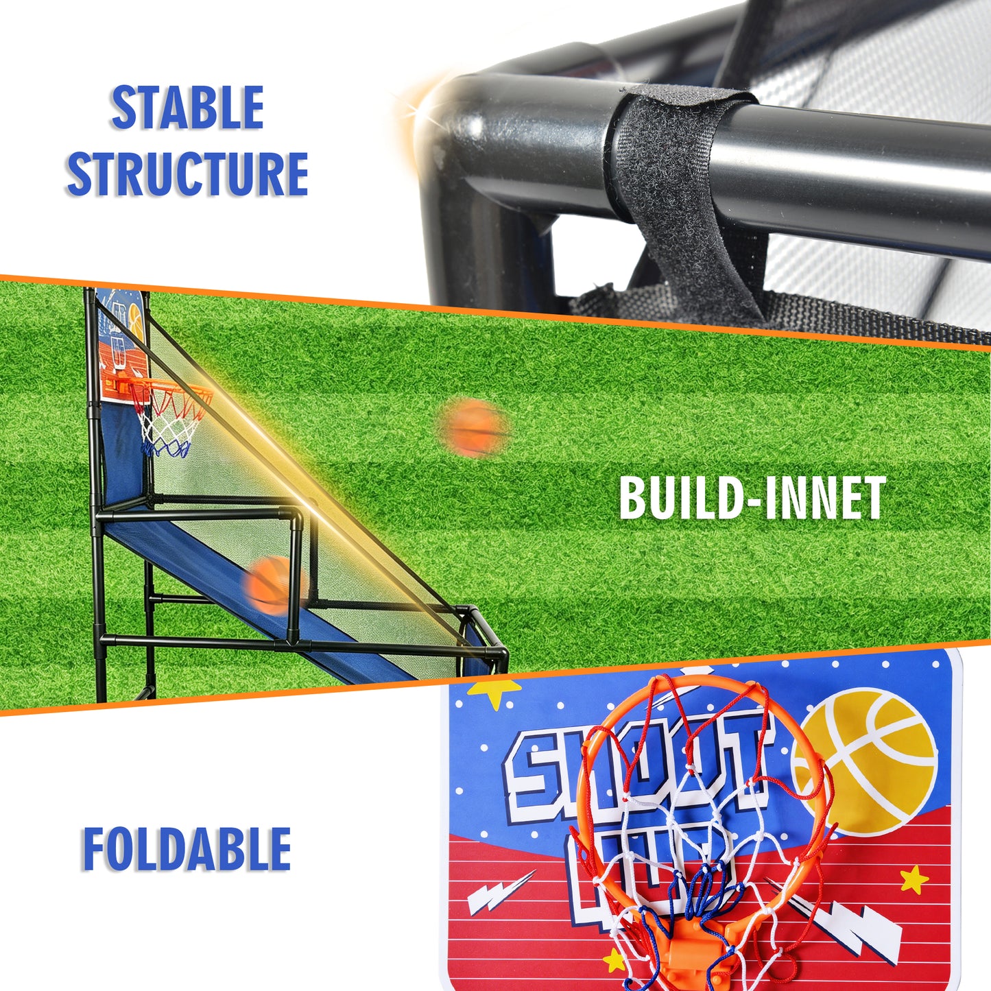 Kids Single Shot Basketball Arcade Game, Indoor Basketball Hoop with 2 Balls & Pump, Foldable Stand for Toddlers & Children image 10
