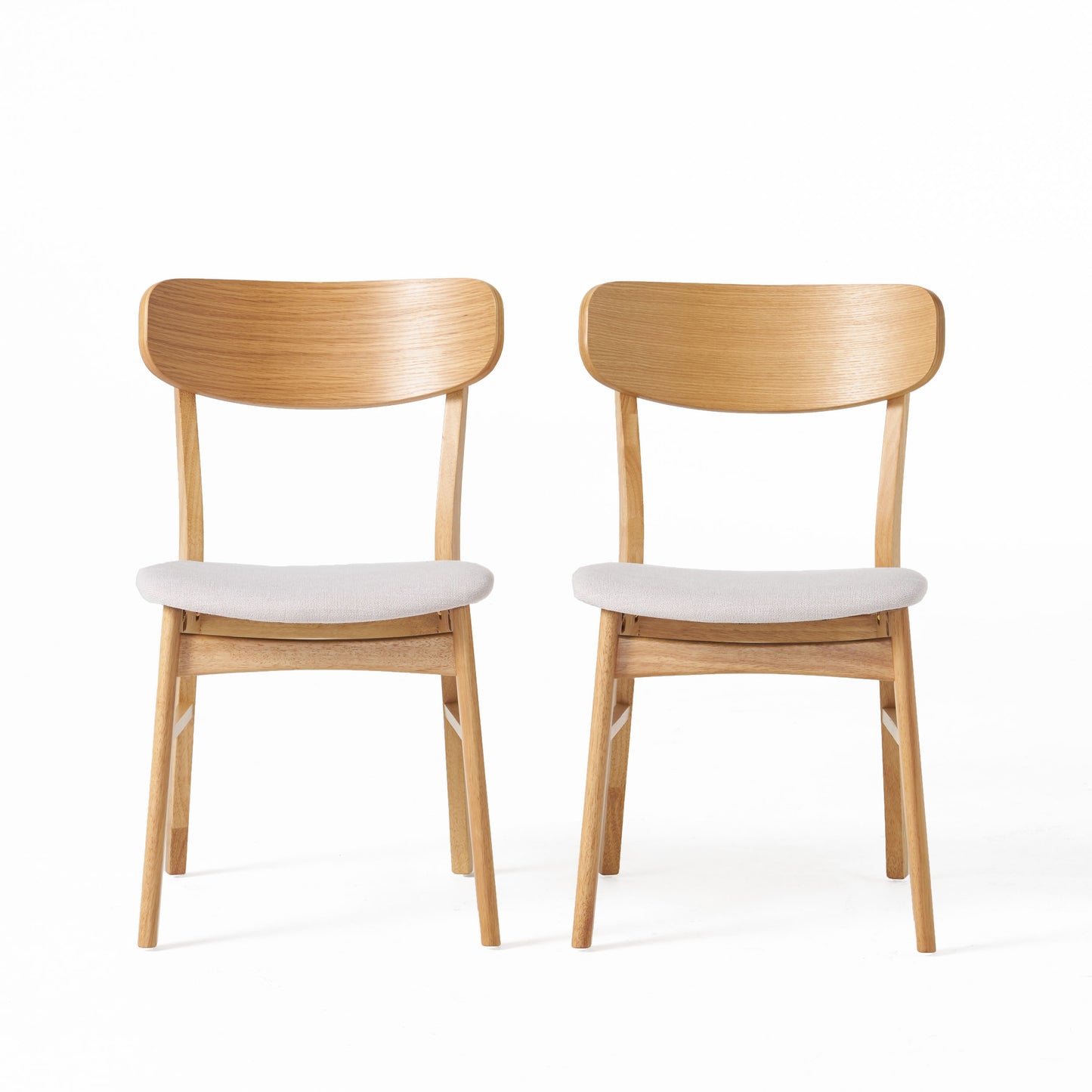 [Video] Set of 2 Dining Chairs - Fabric Cushioned Seat, Solid Rubberwood Legs, Light Beige (same sku: 58925.00LBE) image 4