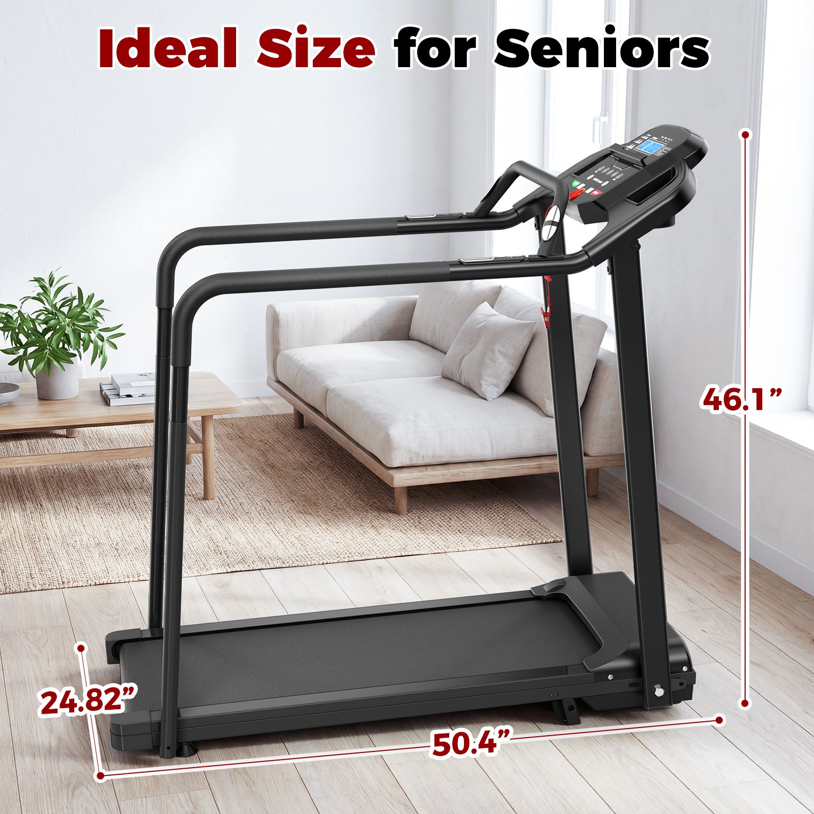 Walking Pad Treadmill for Senior, Foldable Exercise Treadmill with Stable and Safe Structural Design, Large LED Display for Elderly, Long Handrail for Balance, 300 Lbs Capacity image 9