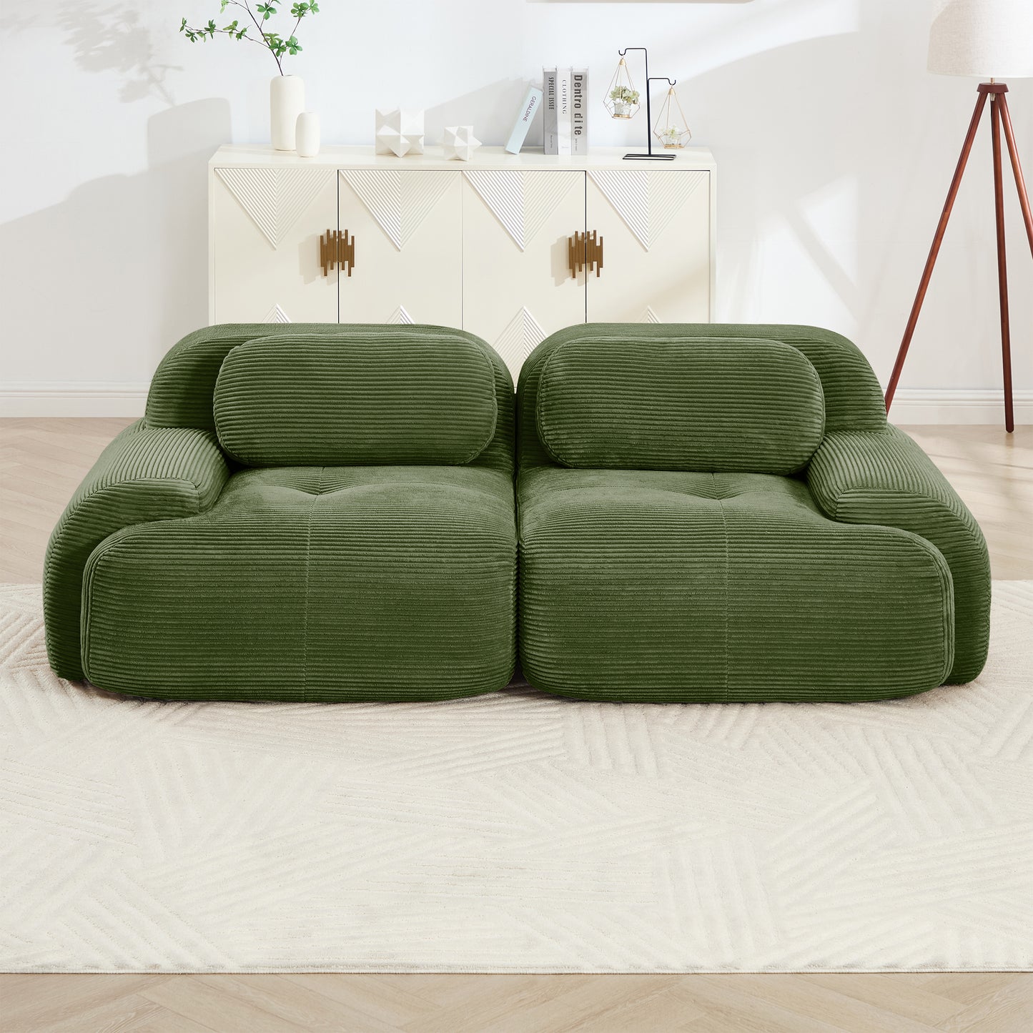 82'' loveseat sofa in luxuryCorduroy Fabric modular for free combo separation curved armrests,anti-slip design high-resilience sponge fits living rooms bedrooms Audiovisual Room,Olive green image 3