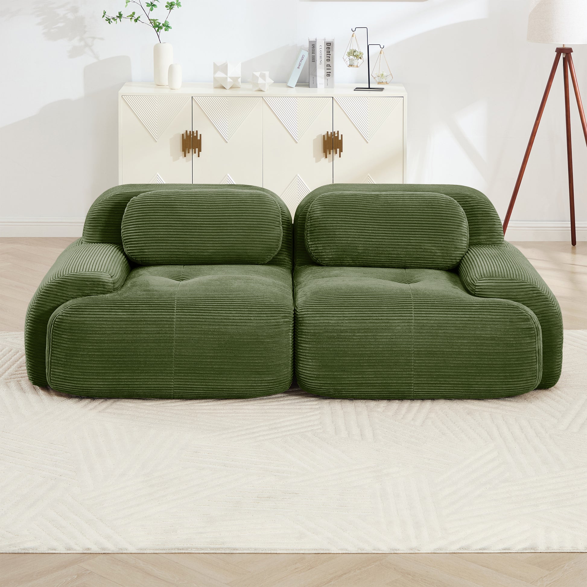 82'' loveseat sofa in luxuryCorduroy Fabric modular for free combo separation curved armrests,anti-slip design high-resilience sponge fits living rooms bedrooms Audiovisual Room,Olive green image 3