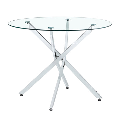 Round glass dining table suitable for 2-4 people: diameter 39 inches,Modern minimalist style round transparent tempered glass table,metal table legs, suitable for kitchen, dining room and living room. image 2