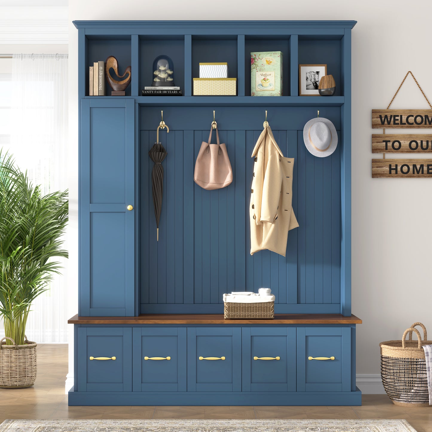 U-Can Entryway Hall Tree with Coat Hooks, Shoe Bench & Drawer Storage Cabinet image 2