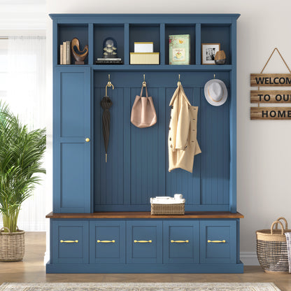 U-Can Entryway Hall Tree with Coat Hooks, Shoe Bench & Drawer Storage Cabinet image 2