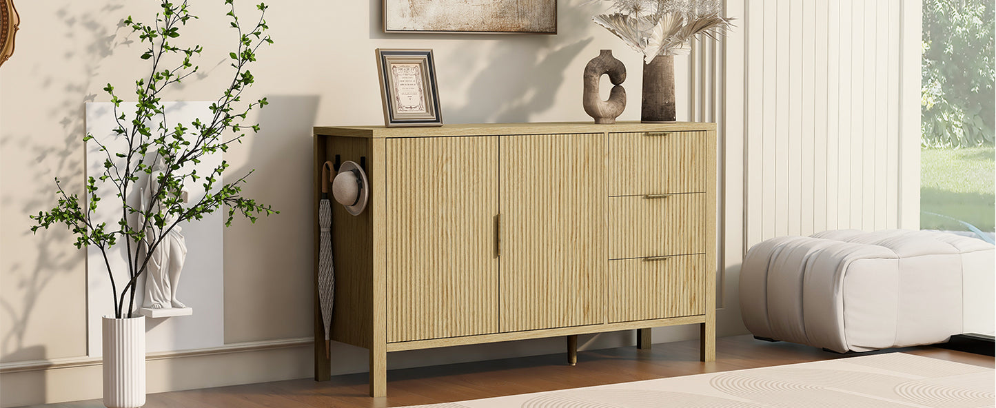 U-Style Modern Wave-Pattern Sideboard with 3 Drawers, Large Storage Buffet Cabinet with Hooks and Extra Center Leg,Suitable for Living Room,Entryway,Hallway. image 6