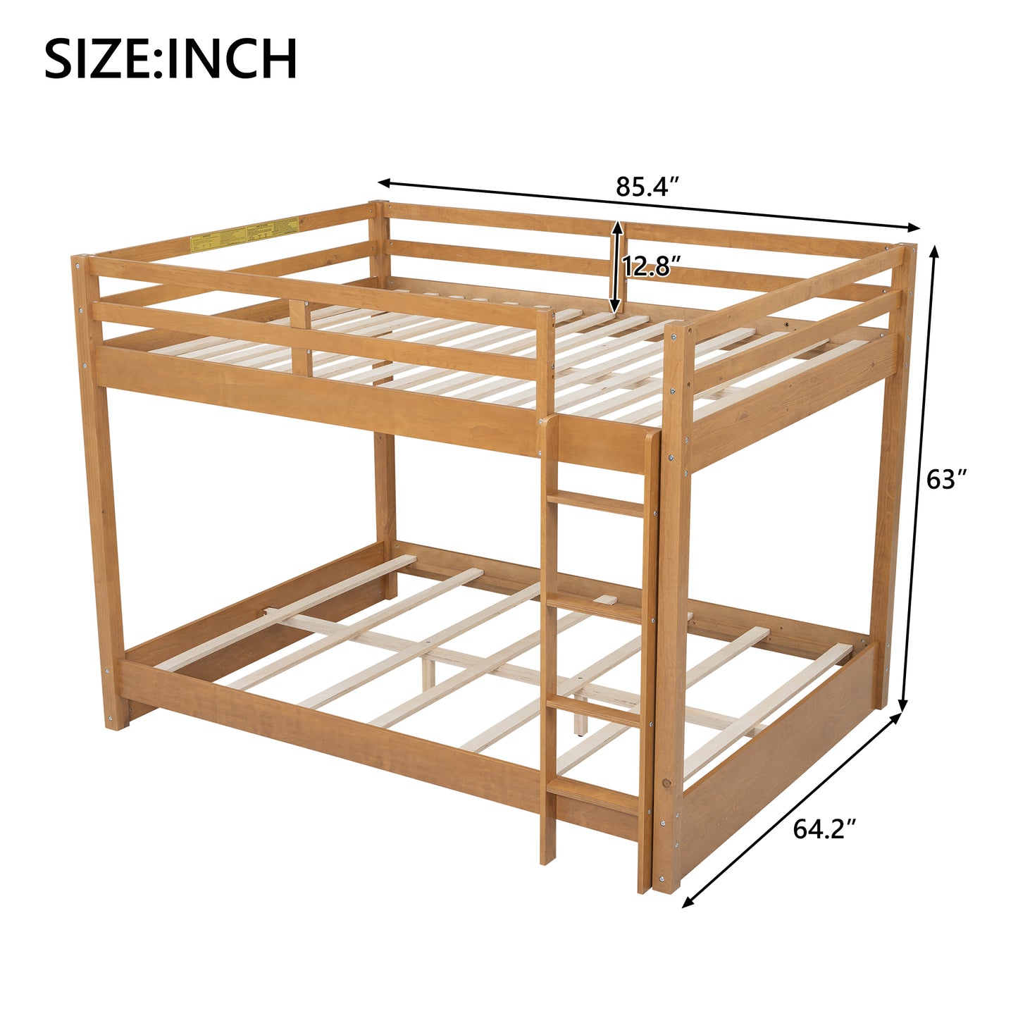 Wood Queen Size Bunk Bed with Ladder, Wood Color image 10