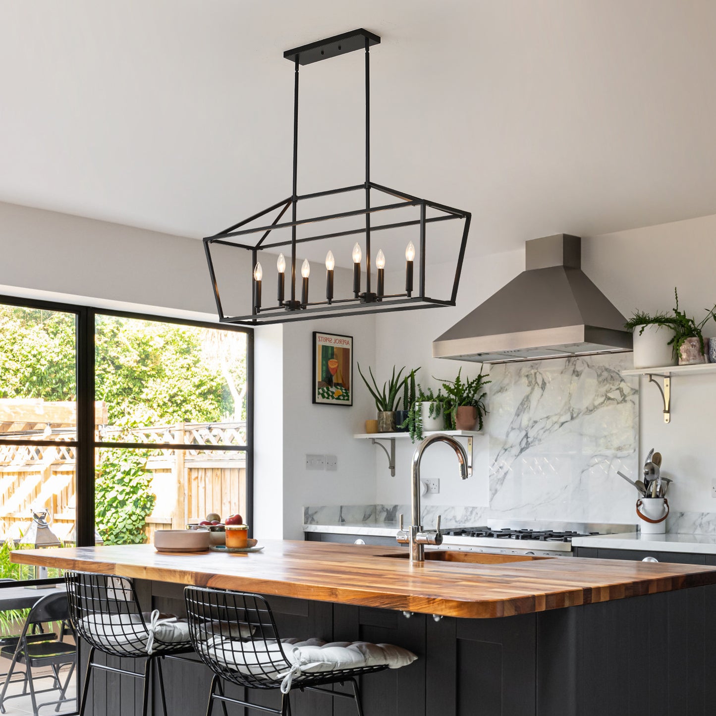 7-Light Farmhouse Kitchen Island Lighting,5 Light Industrial Linear Chandelier for Dining Room Metal Matte Black Finish Hanging Pendant Light Fixture for Bedroom Living Room Hallway Conference Room image 4