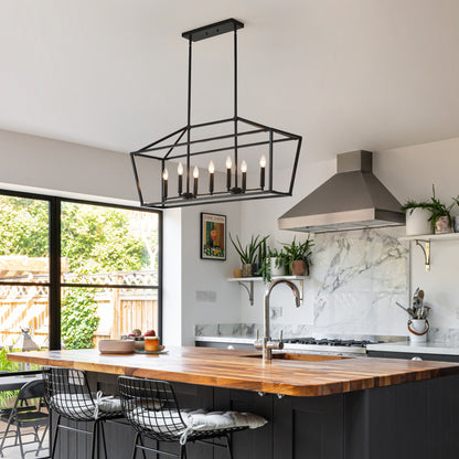 7-Light Farmhouse Kitchen Island Lighting,5 Light Industrial Linear Chandelier for Dining Room Metal Matte Black Finish Hanging Pendant Light Fixture for Bedroom Living Room Hallway Conference Room image 4