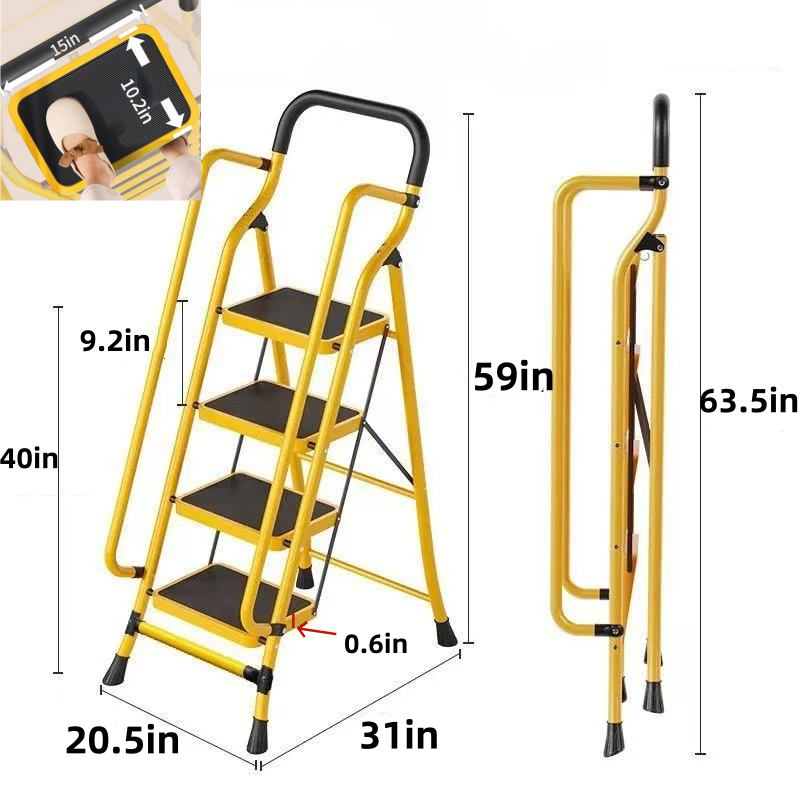 4 Step Ladder with Handrails, Folding Step Stool with Anti-Slip Wide Pedals image 5
