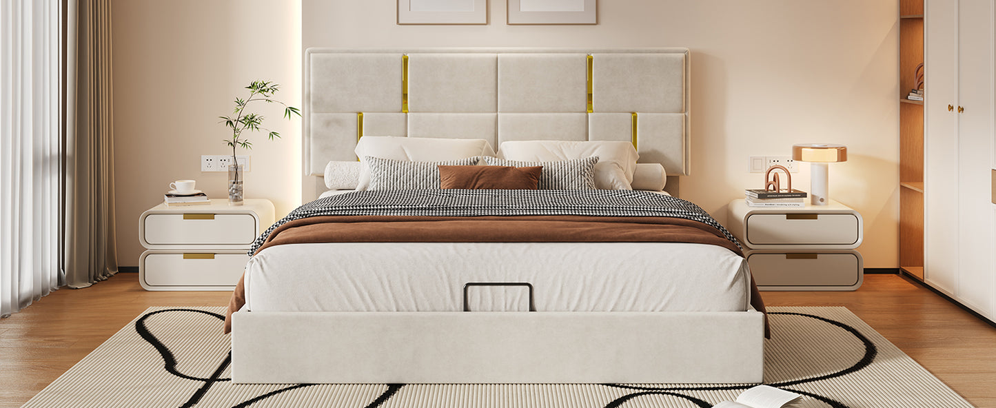 Queen Size Upholstered Platform Bed with Hydraulic Storage System,No Box Spring Needed,Beige(Old SKU: N733P207778A) image 10