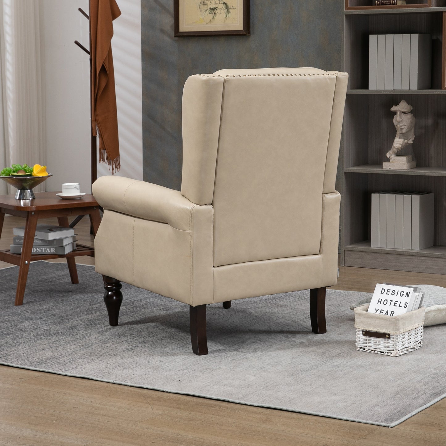 Wood Frame Armchair, Modern Accent Chair Lounge Chair with Sturdy Wood Legs for Living Room Bedroom (Camel PU) image 9