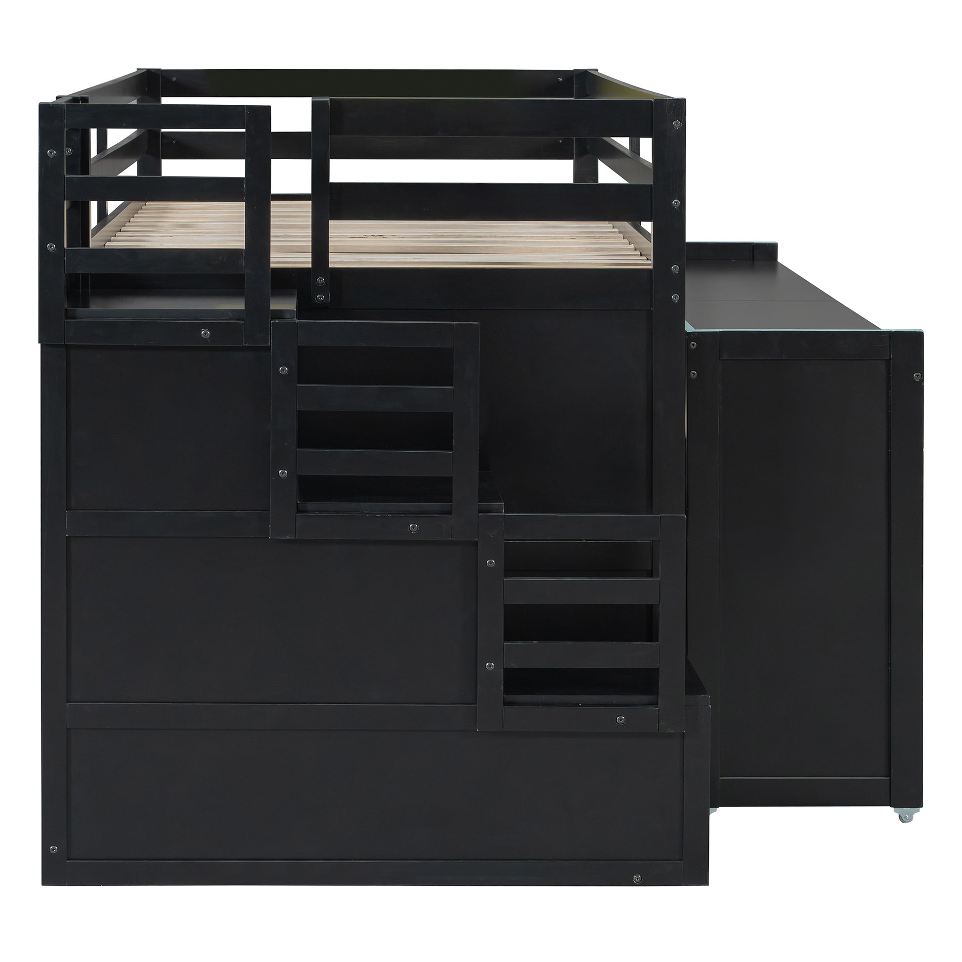 Twin XL Loft Bed with Pull-Out Desk and Twin Trundle, Multi-Functional Bunk Bed with 2 Storage Drawers and Storage Steps, Space-Saving Gaming & Workstation Bedframe, Black+Blue image 11