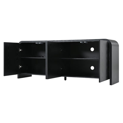 Farmhouse Curved Edge TV Stand with Large Cabinets for TVs up to 70", Minimalist Wood Grain Media Console with Cable Management, Mid Century TV Cabinet with Adjustable Shelves for Living Room, Black image 10