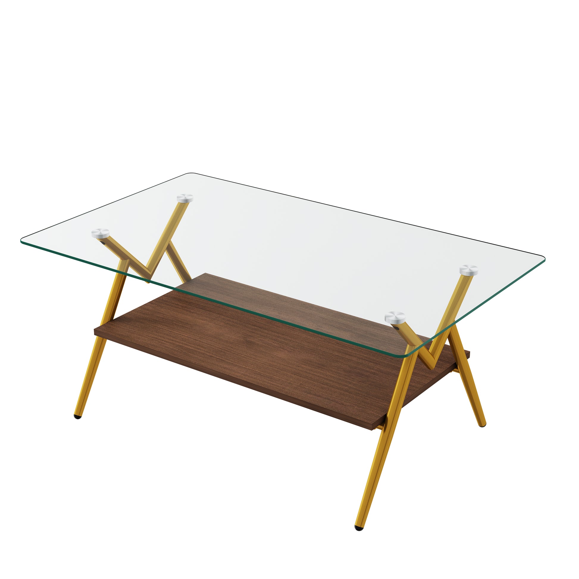 Rectangle Coffee Table with Tempered Glass top and Golden Metal Legs, Modern Table for Living Room, Transparent Glass image 7