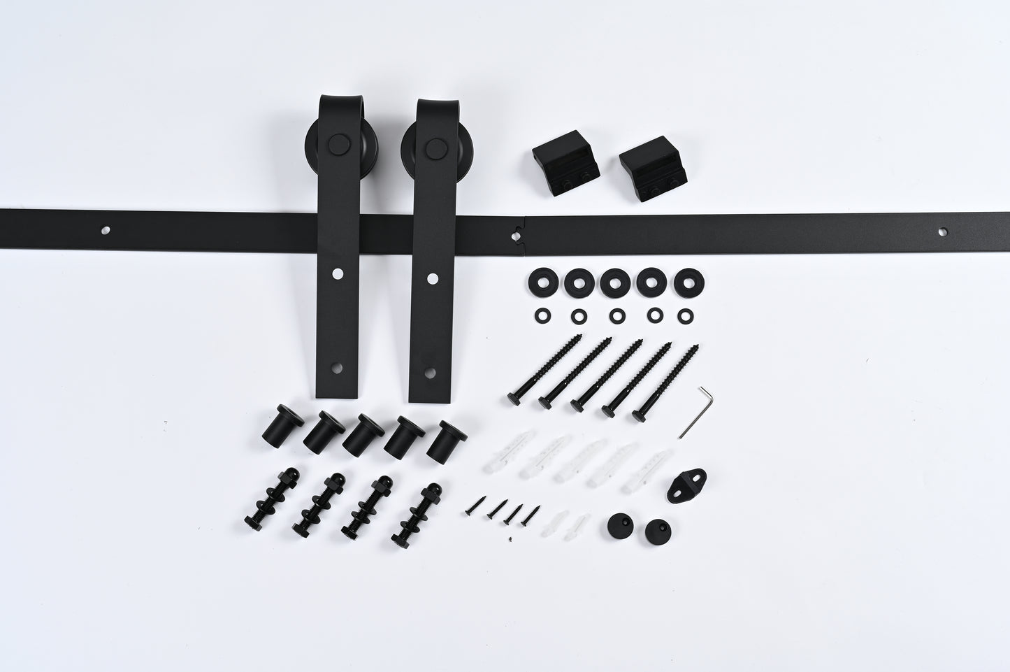 12FT Wood Double Sliding Barn Door Hardware Basic Black Big Spoke Wheel Roller Kit, 5-18FT for Choose image 5