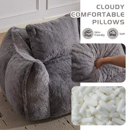 Giant Bean Bag Couch for Adults, Ultra Soft Fluffy Loveseat Bean Bag Sofa, Oversized Chase Lounge Chair Indoor for Living Room Bedroom, No Assembly Required Cozy Reading Chair with Pillows, Grey image 4