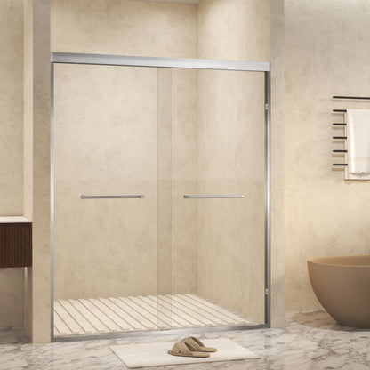 44-48" x 72" Tempered Glass with Explosion Proof Film, Aluminum Frame Double Sliding Shower Door, "1/4 (6 mm), Stainless Steel handle,Brushed Nickel image 2