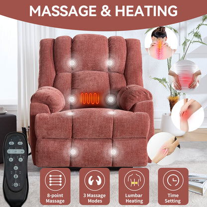 Dual Motor Heat Massage Infinite Position Up to 350 LBS Electric Power Lift Recliners with Power-Remote, Medium-firm and Heavy Duty, Red image 8
