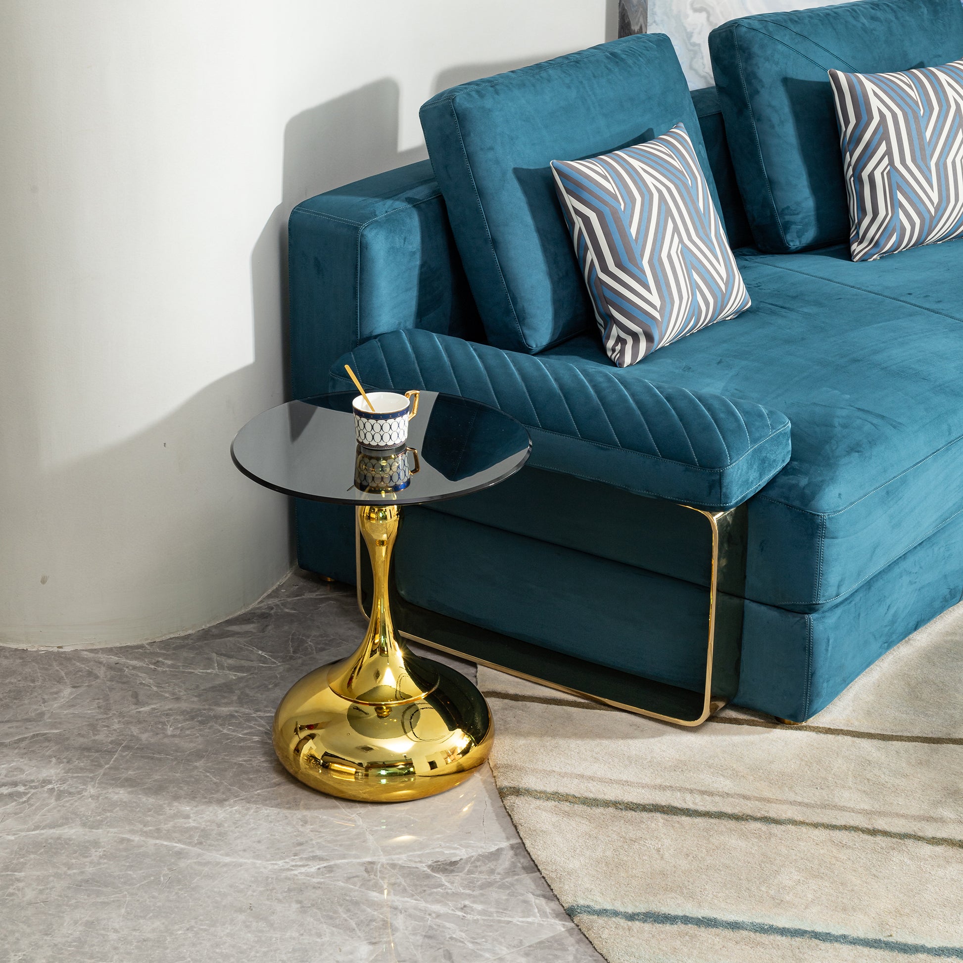 small round side table for small space,Cocktail Table,Living Room Small Coffee Table, end table, tempered glass top image 4