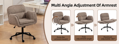 Criss Cross Chair with 5-Gear Adjustable Armrests & Wheels, Ergonomic Thickened Backrest Swivel Desk Chair for Home Office, Vanity, Bedroom and Living Room,brown Teddy fleece image 12