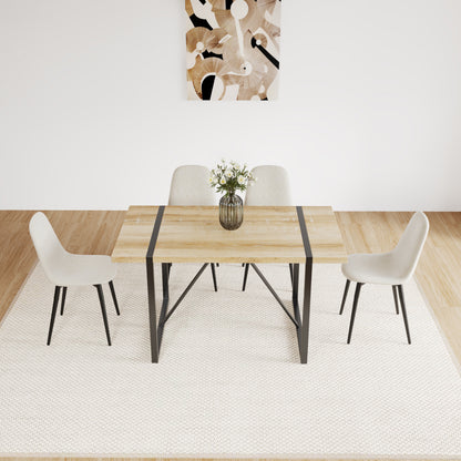 55" MDF Wood Colour Dining Table and Modern Dining Chair Set of 4, Mid Century Wooden Kitchen Table Set, Metal Base & Legs, Dining Room Table and Linen Chairs image 2