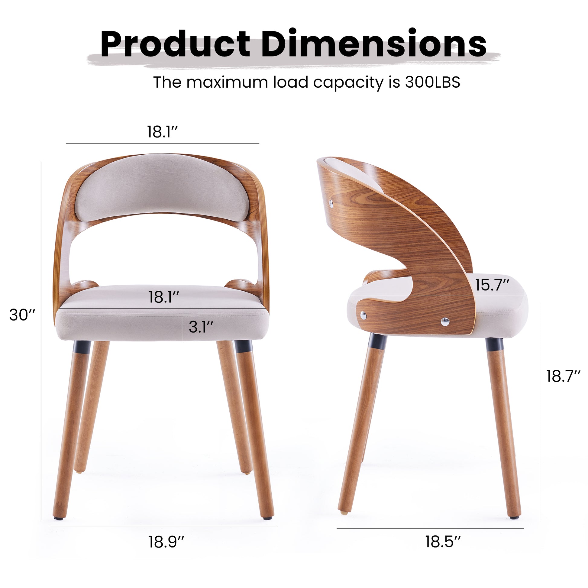 Wood Dining Chairs, Modern Upholstered Dining Chairs with Curved Backrest for Kitchen, Dining Room, Living Room image 3