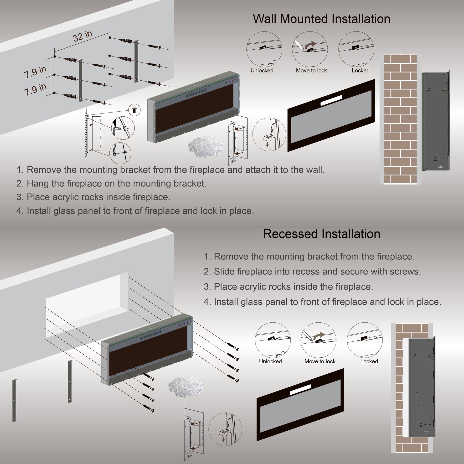 Smart 50" WiFi-Enabled Electric Fireplace Heater, Recessed in-Wall and Wall-Mounted image 4