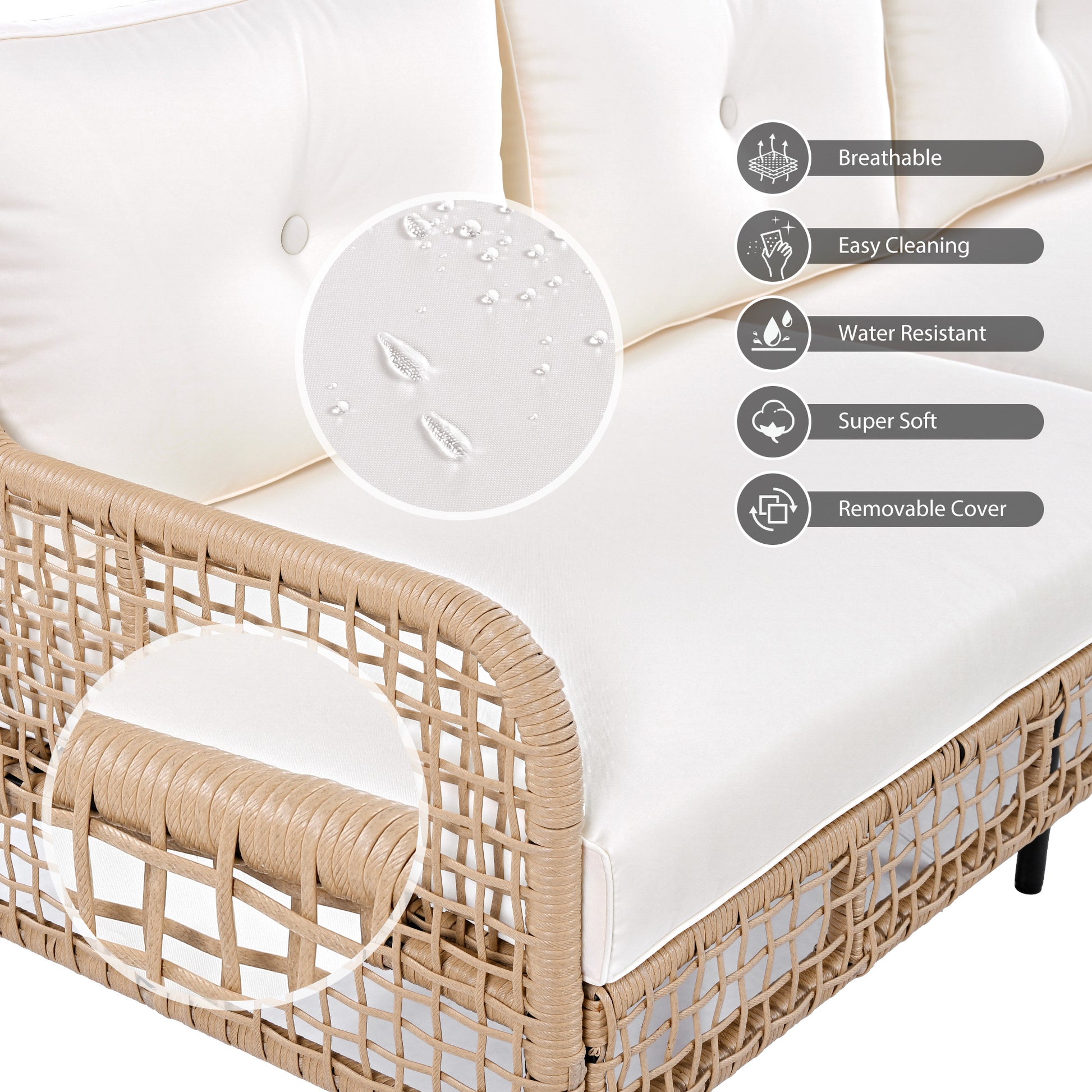 <Old SKU: N704G201247A> 4 Pieces Patio Furniture Set with Swivel Chairs, Outdoor Wicker Sofas for 5-person, Sectional Rattan Outdoor Conversation Set for Poolside Backyard Deck, Beige image 4