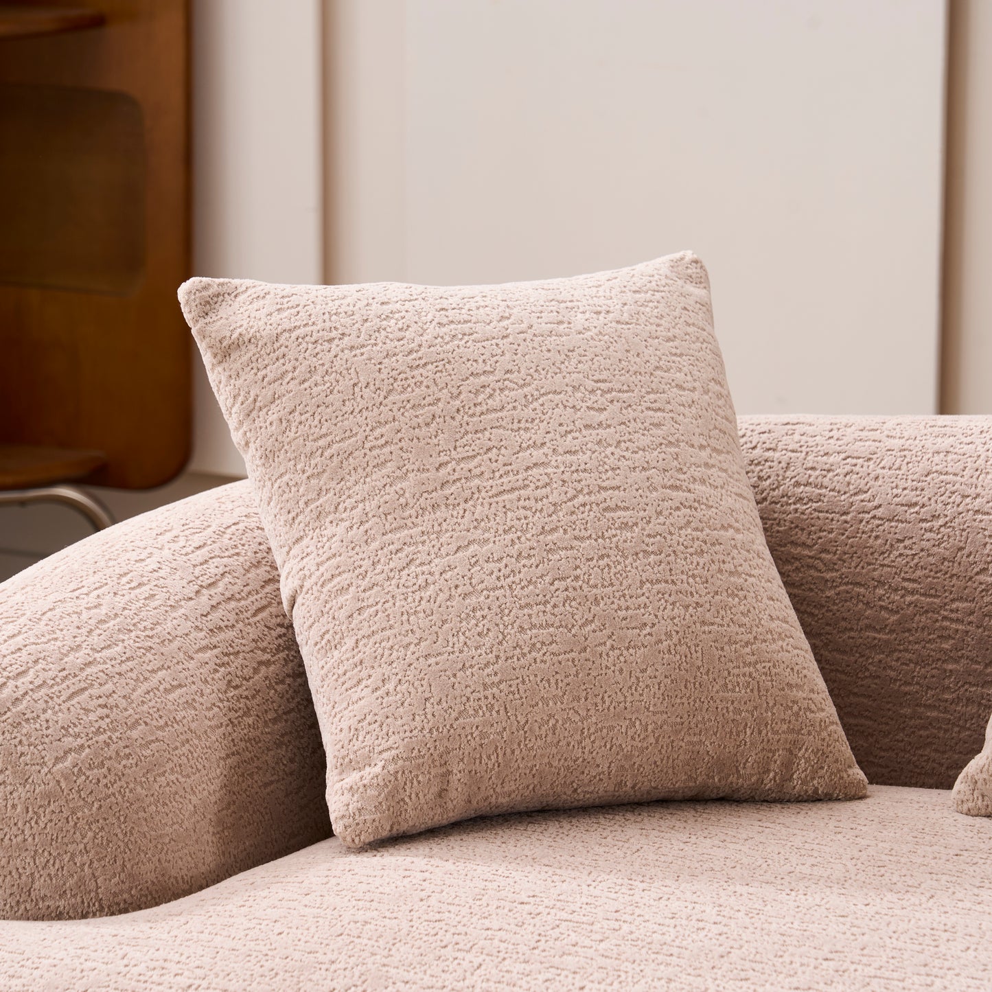 Old Sku: W2231P292607 Compression Loveseat Sofa, Curved Modern Styles Sofa for Small Spaces & Apartments, 30D Chenille No-Assembly,3 Throw Pillows. Warm Beige. image 9