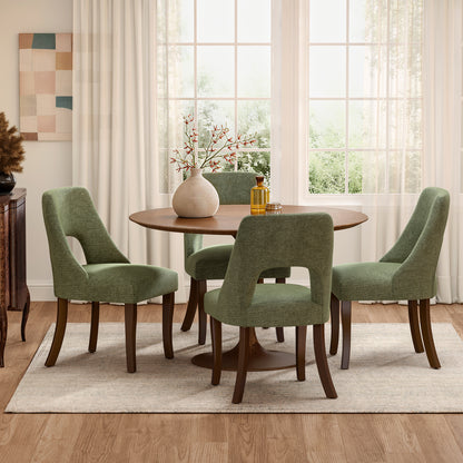 Dining Chair Set of 2,Upholstered Chenille Fabric Dining Chair Curved Solid Wood Legs, Elegant Tufted Club Dining Room Kitchen Room Dining Chair,Green image 2
