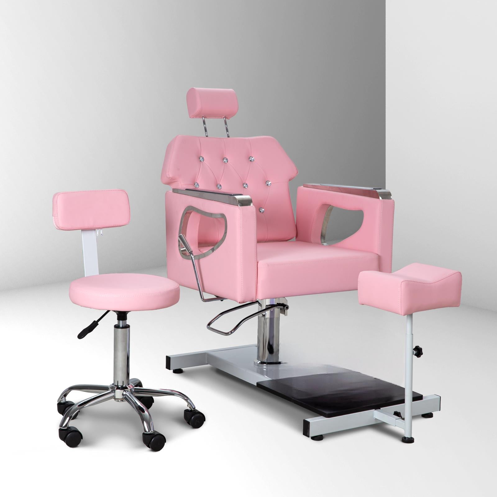 Pedicure Chair No Plumbing,Reclining Pedicure Station Unit with Adjustable Height and 360 Swivel,Hydraulic Foot Spa Chiar with Footrest and Massage Foot Bath, Pink image 2