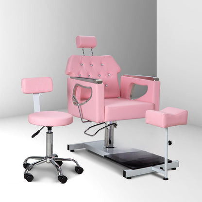 Pedicure Chair No Plumbing,Reclining Pedicure Station Unit with Adjustable Height and 360 Swivel,Hydraulic Foot Spa Chiar with Footrest and Massage Foot Bath, Pink image 2