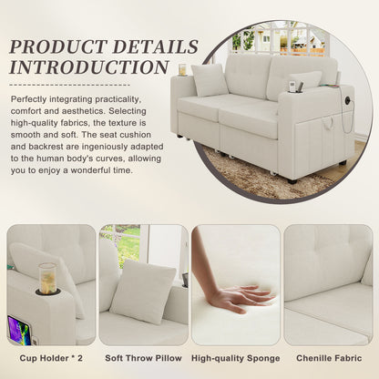 Sofas for Living Room, Couch Set,3 Seats Sofa, USB Charging,Wood Frame,Easy to Install,with Storage, Charging Station,Cup Holder,Modern Sectional Sofas for Living Room, Apartment,Chenille Fabric image 3