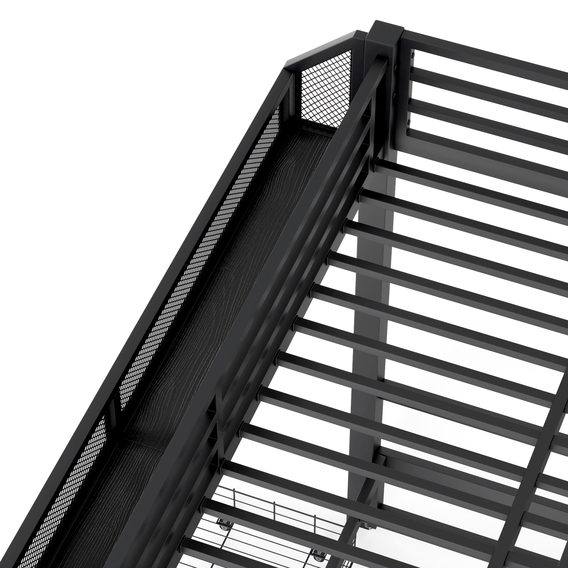 Twin over Twin Bunk Bed with Storage Shelves and Drawers,Multifunctional Metal Bunk Beds with USB Ports and LED Lights, Lower Bed that can be converted into a sofa, Black image 12