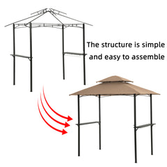 Outdoor Grill Gazebo 8 x 5 Ft, Shelter Tent, Double Tier Soft Top Canopy and Steel Frame with hook and Bar Counters,Khaki