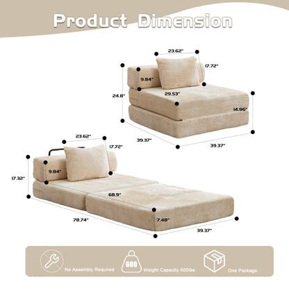 Compression Sofa,Convertible Floor Sofa Bed with Fixed-Shape Frame,Single Seater Boneless Modular Sectional Sofa,No Assembly Required,Chenille fabric,for Living Room Bedroom,Beige image 3