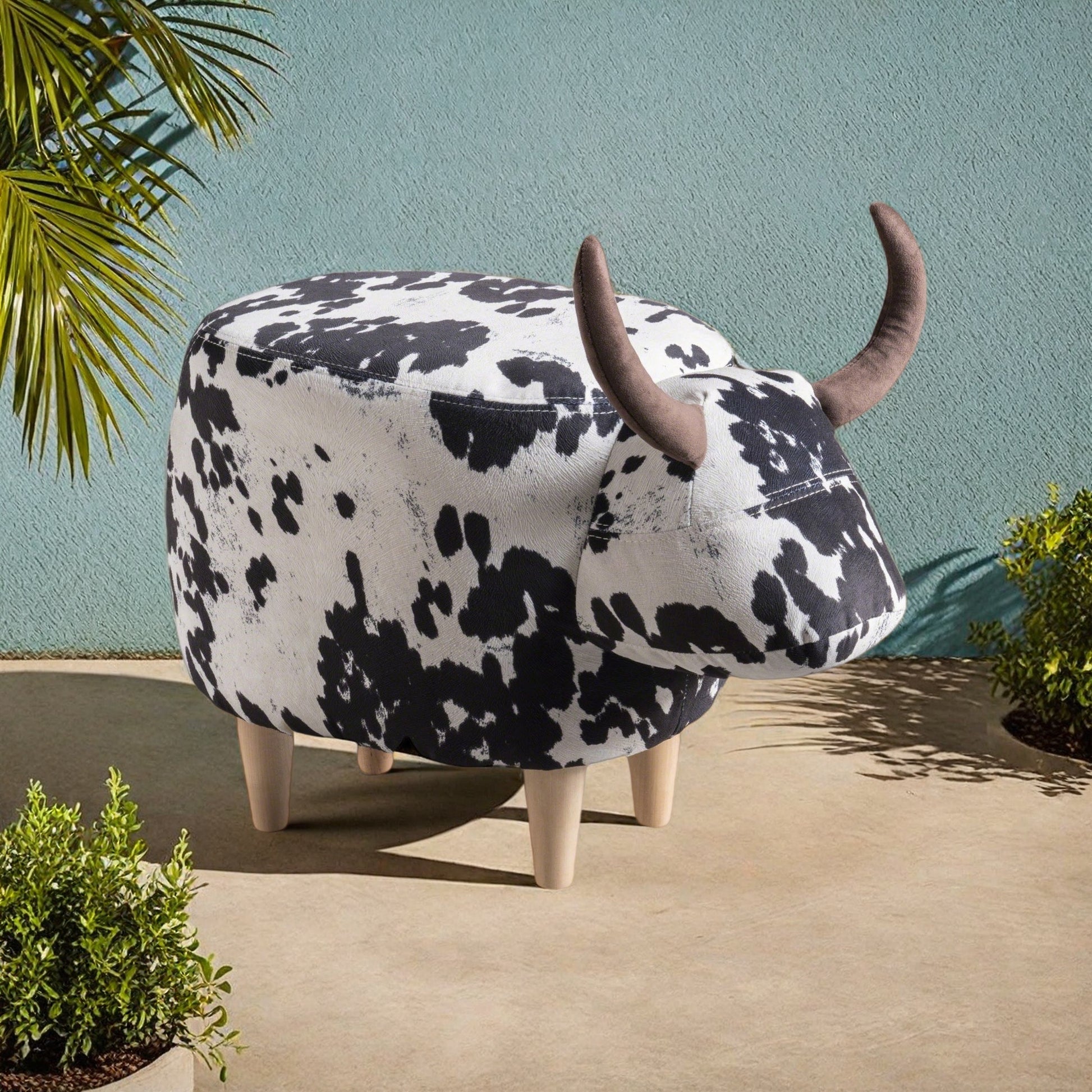 Animal Ottoman/Footstool, Black and White Cow-Shaped Ottoman, Modern Ottoman, Modern Accent Stool Home Decor, Suitable for Living Room, Bedroom, Porch, Garden, Backyard, Balcony image 5