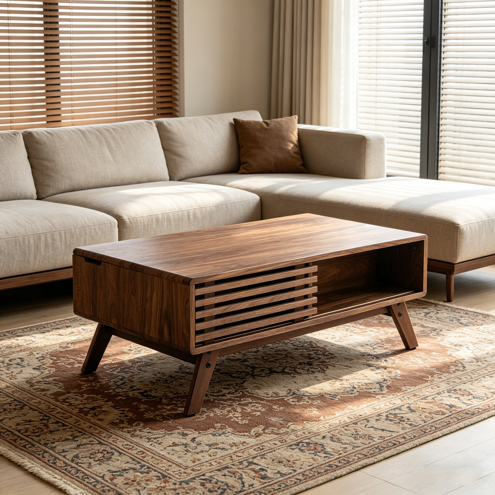 39.37" Mid-Century Walnut Lift Top Coffee Table, Multifunctional Lift-Up Coffee Table with Hidden Storage & Open Shelf for Living Room image 5
