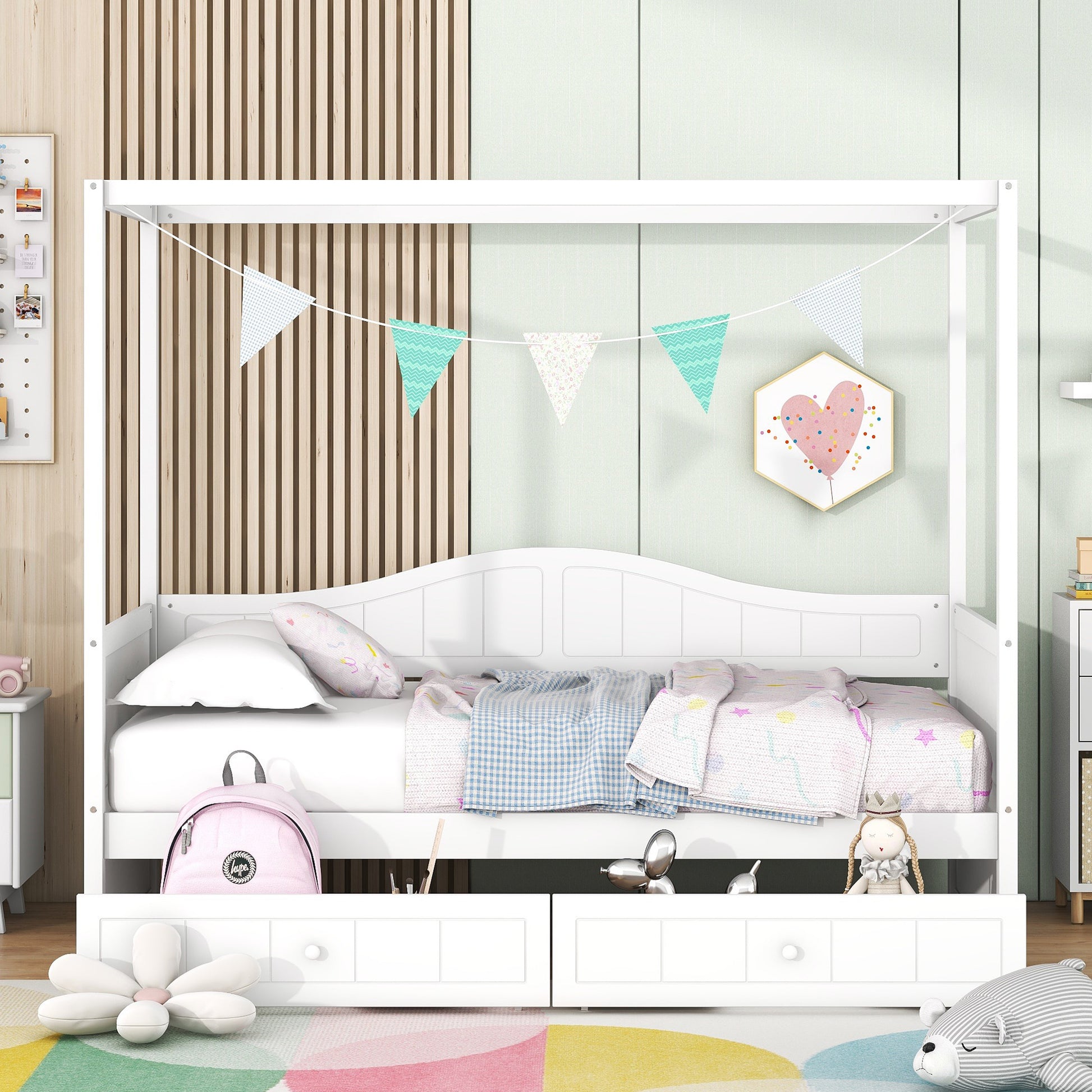 Twin Size Canopy Day Bed with 2 Drawers, White(Old SKU: N708P373435K) image 2