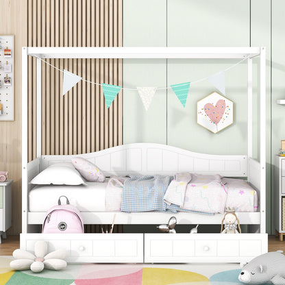 Twin Size Canopy Day Bed with 2 Drawers, White(Old SKU: N708P373435K) image 2