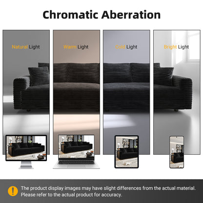 102.4 "Plush Corduroy 4-Seat Sofa,Modern Comfy Upholstered Sofa Cloud Couch,Deep Seat Couches with Soft Pillows and Movable Ottoman,Convertible Sofa Lounge Chair,Black(Old SKU:W1885S00277) image 11
