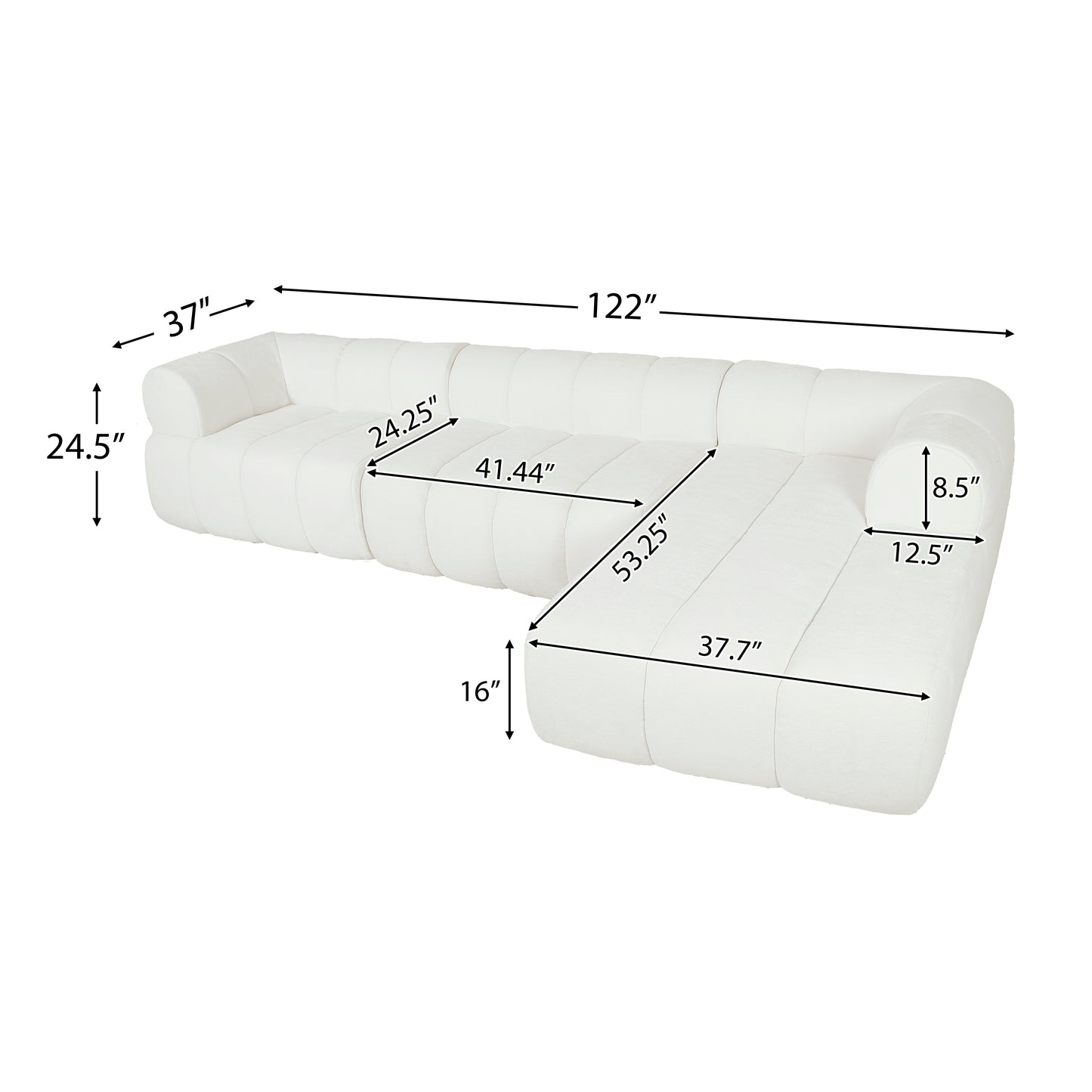 122" Modern L-Shaped Sectional Sofa with High-Density Fully Compressed Sponge and Chaise Lounge, 2-Piece Set, Fully Assembled Right Hand Facing, Perfect for Living Room, Lounge image 2