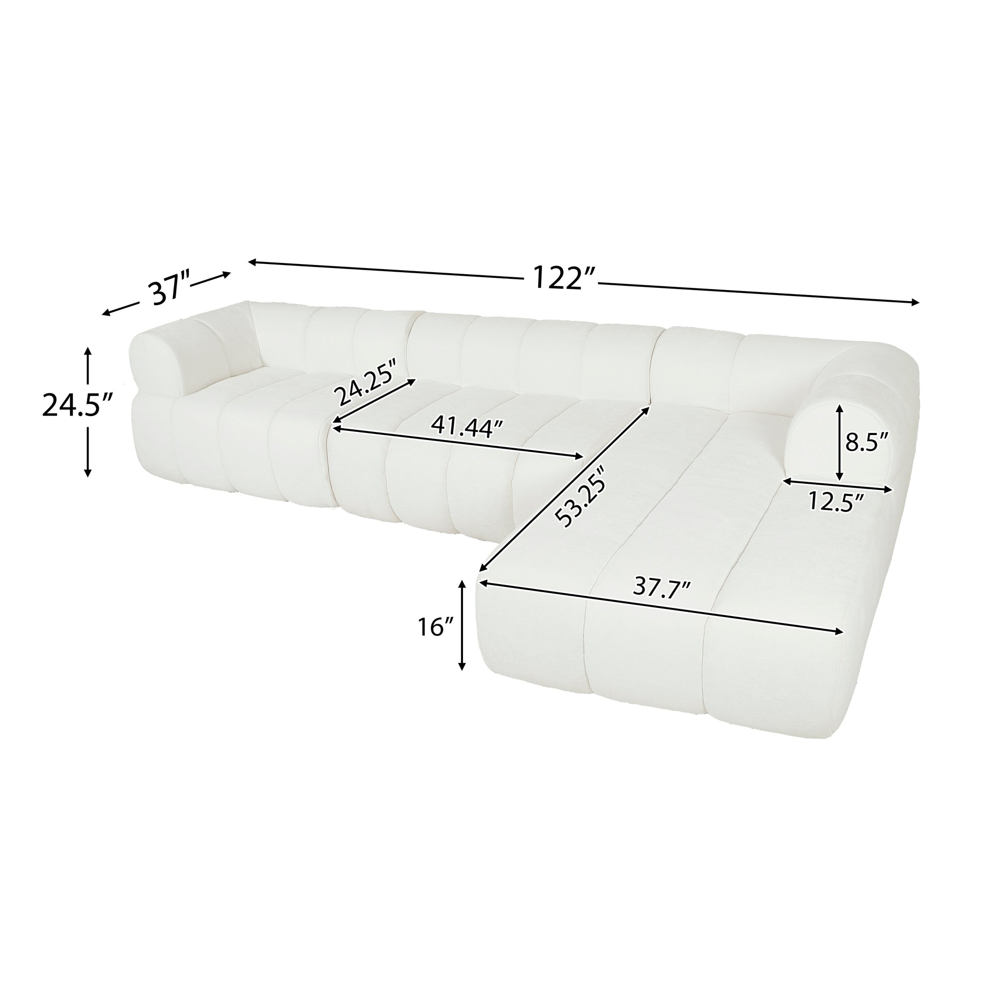 122" Modern L-Shaped Sectional Sofa with High-Density Fully Compressed Sponge and Chaise Lounge, 2-Piece Set, Fully Assembled Right Hand Facing, Perfect for Living Room, Lounge image 2