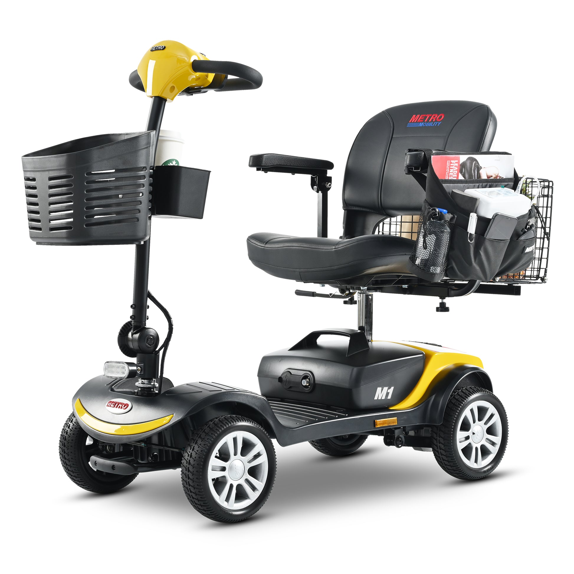 Four wheels Compact Travel Mobility Scooter with 300W Motor for Adult-300lbs, YELLOW image 1