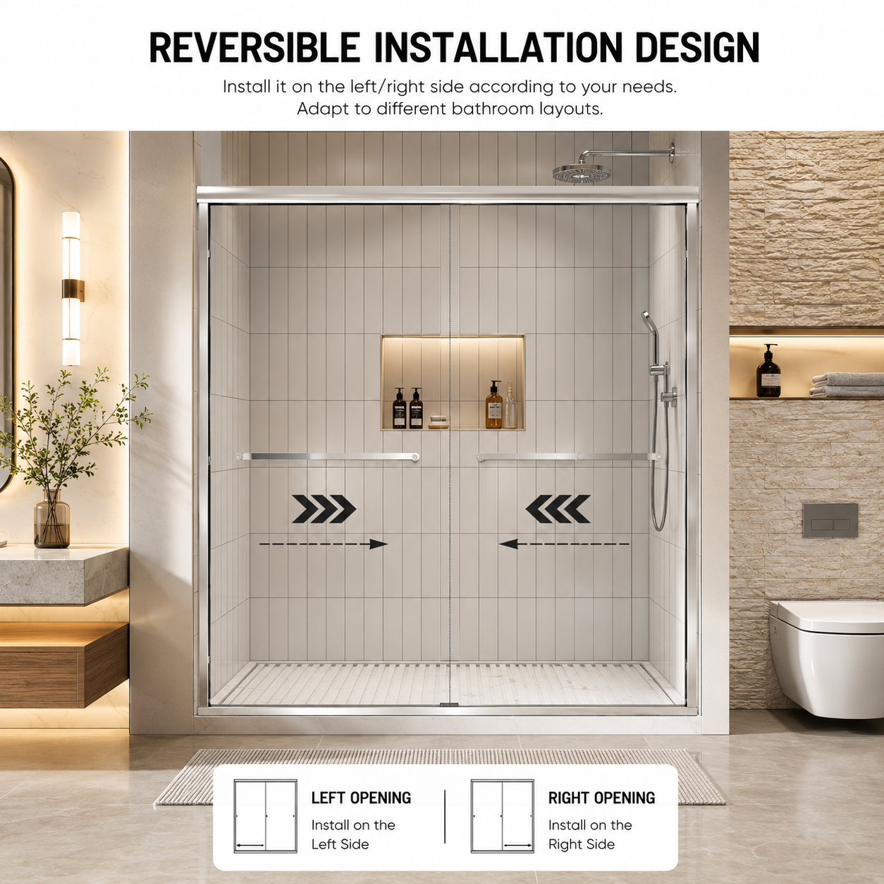 56-60" W x 72" H Framed Double Sliding Shower Door, 1/4" (6mm) Clear Tempered Glass with Safety Film and Nano Coating, Waterproof Seals, Chrome image 10