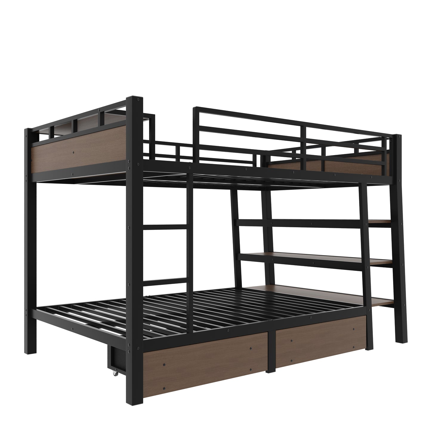 Full Size Metal Bunk Bed with Storage Shelves, LED light strip, and USB power strip, black image 9