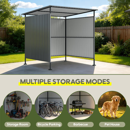 6x6FT Outdoor Pergola with Hardtop Roof, Lean-to Metal Grill Gazebo & Bike Storage Shed, Heavy Duty Patio Awning Shelter for Backyard, Deck, Lawn, BBQ & Pets image 3