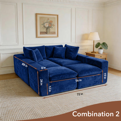 Modular Sectional Cloud Couch for Living Room - 130" Modular U Shaped Sectional Couch, No Assembly Compression Sofas, Comfy Floor Sofa with Memory Foam,Blue image 5